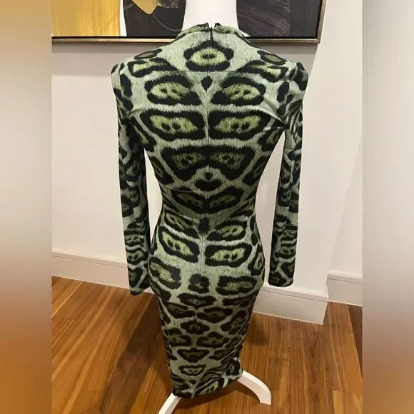 Givenchy green silk blend leopard dress size US4 - Picture 7 of 12